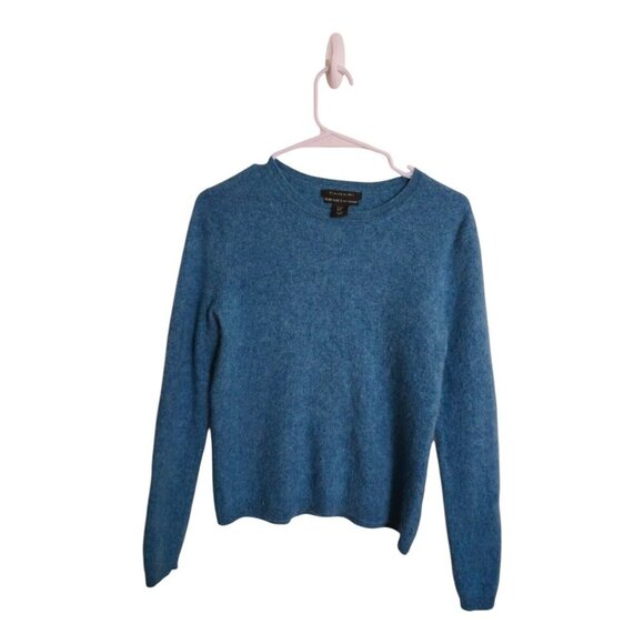 Tahari Sweater Women M Blue Pure Luxe Cashmere Minimalist Preppy Career Holiday - Picture 1 of 6
